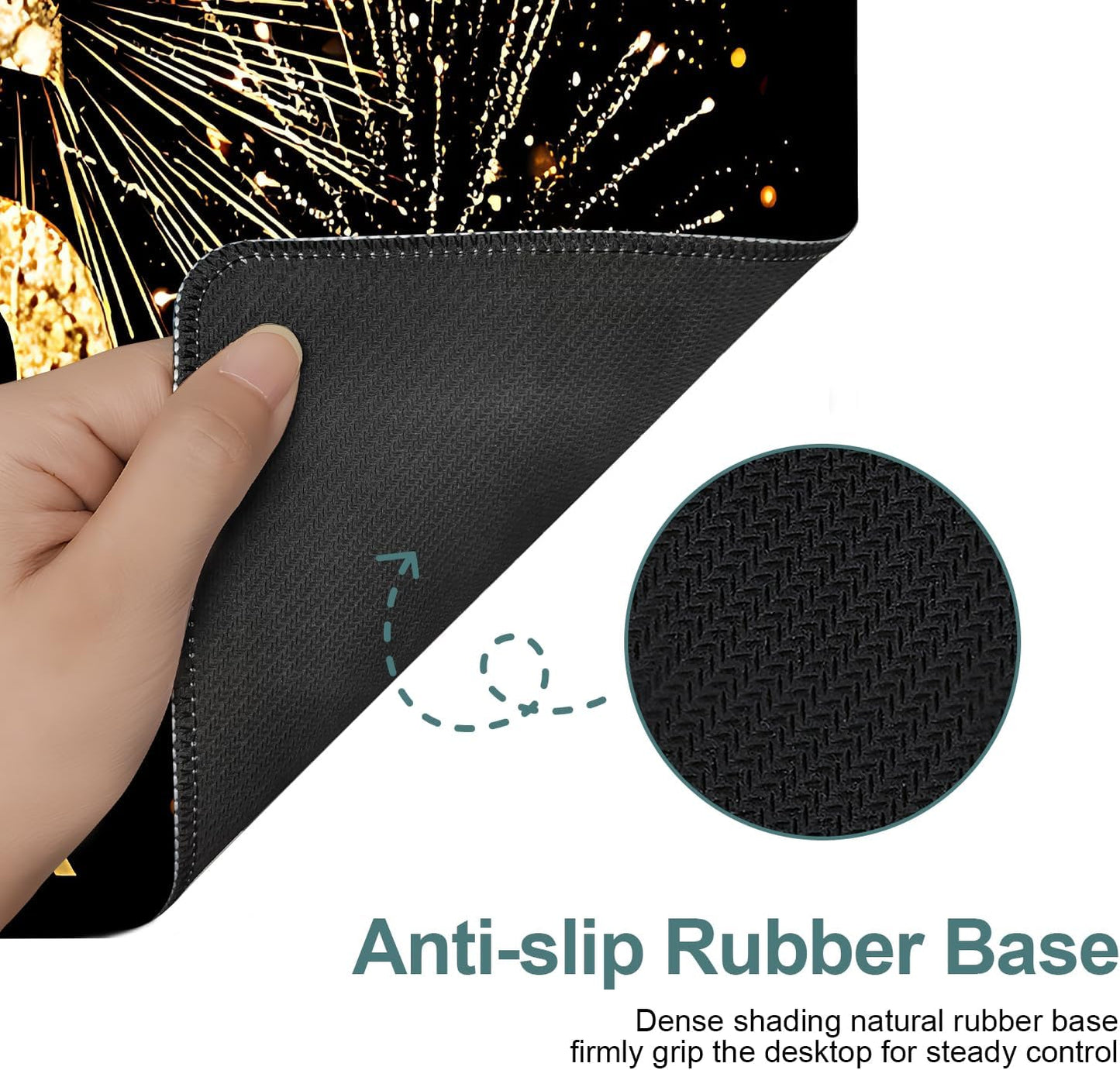2026 Happy New Year Gaming Mouse Pad 31.5"x11.8"Desk Mat Anti-Slip Rubber Base & Durable Stitched Edges for Gamers Smooth Mouse Writing Surface for Desk Office/Home