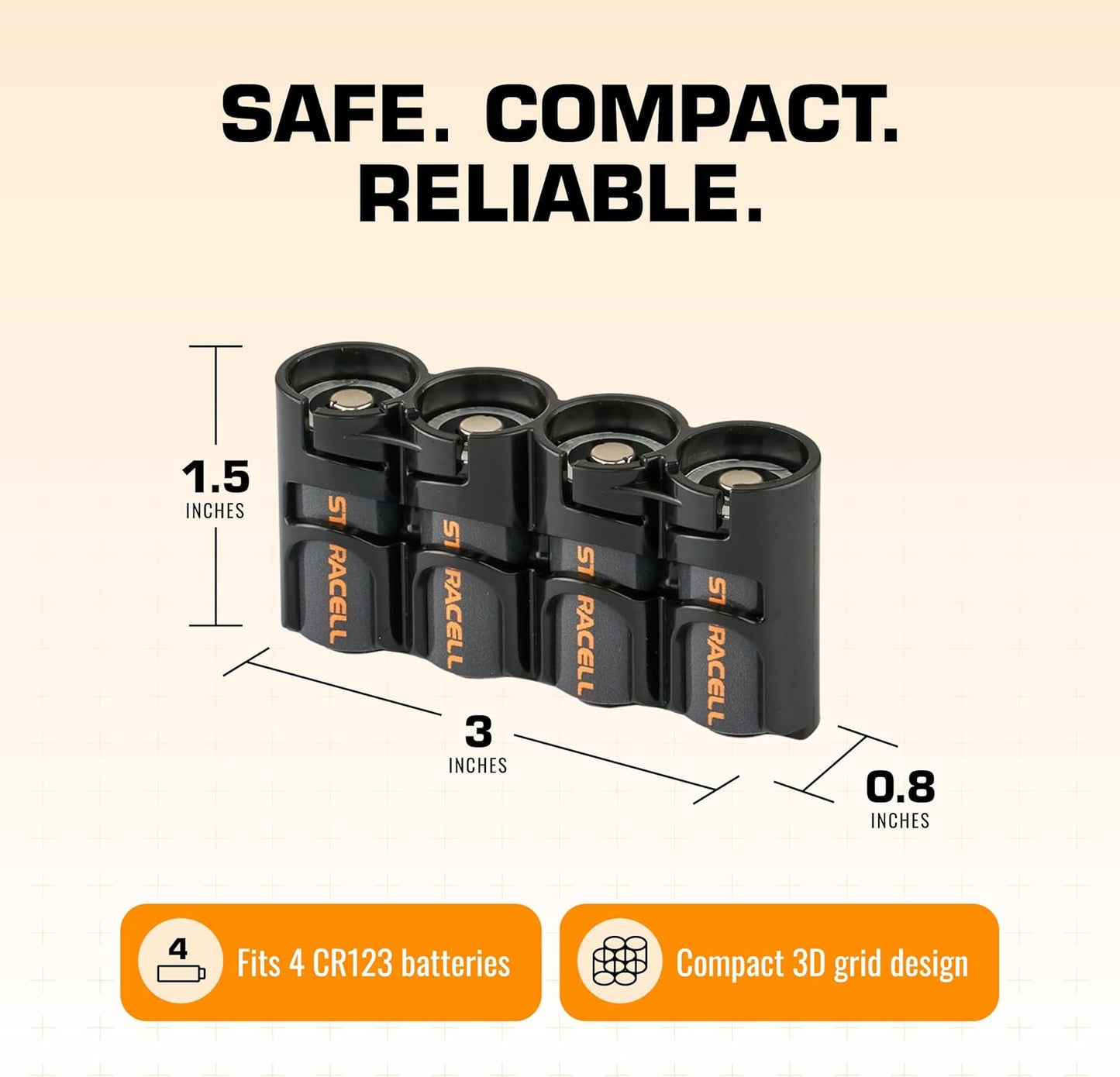 Storacell Slimline CR123 Battery Storage Caddy, Black, Holds 4 Batteries (Not Included)