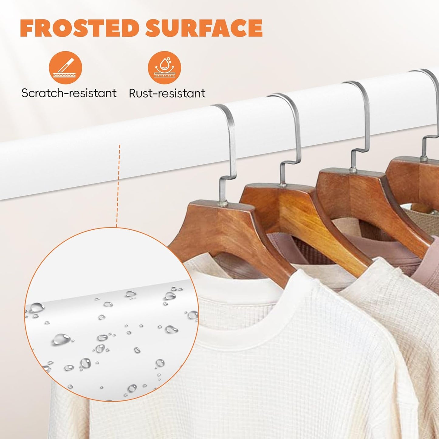 Closet Rod 50-87 Inches, Adjustable Heavy Duty Metal White Closet Rods for Hanging Clothes 1.3 Inches Diameter for Wardrobes Laundry