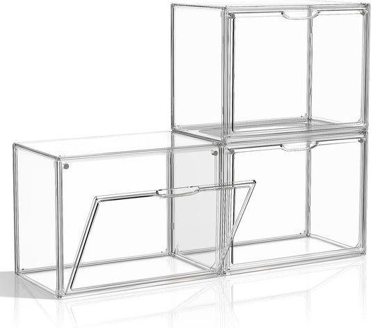 Purse Organizer for Closet, 3 Pack Handbag Storage Organizer, Clear Acrylic Display Case for Collectibles, Stackable Bag Organizer with Magnetic Door for Wallet, Clutch, Figure, Toys
