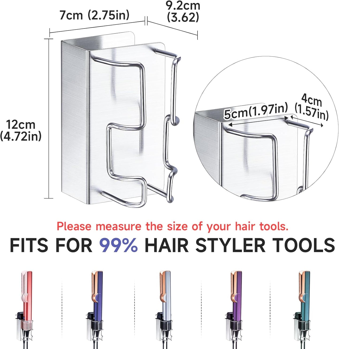 Hair Straightener Holder Wall Mounted, Hair Tool Organizer Stainless Steel, Adhesive Flat Iron Holder, Straighteners Holder for Bathroom Barber Shops Vanity (Silver)