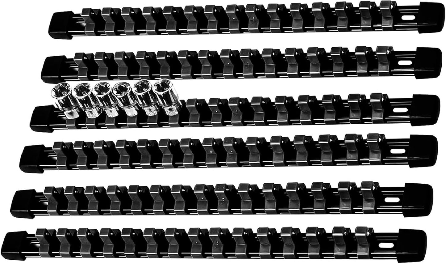 AMM 6-Piece Socket Organizer，3/8 inch Drive ABS Tools-Socket Holder，Heavy Duty Socket Racks，Premium Quality Socket Clip Rail Holder，The best tool trays in the garage