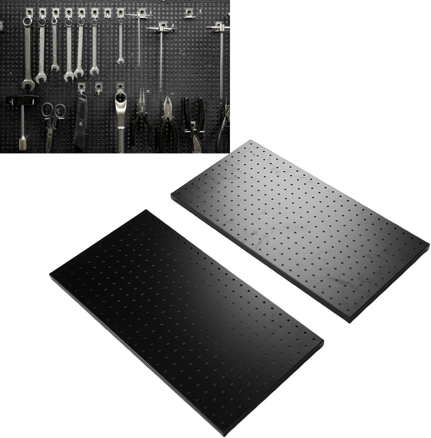 LiebeWH Metal Pegboard Wall Organizer 2 Panels 24x12 Inch Black Heavy Duty Peg Board for Garage Tool Storage