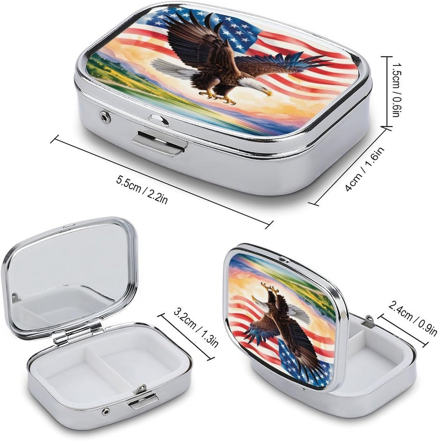Custom Metal Pill Organizer, Personalization Pill Box with Photo Text Name, 2-Compartment Push-Button Case for Daily Vitamins & Travel
