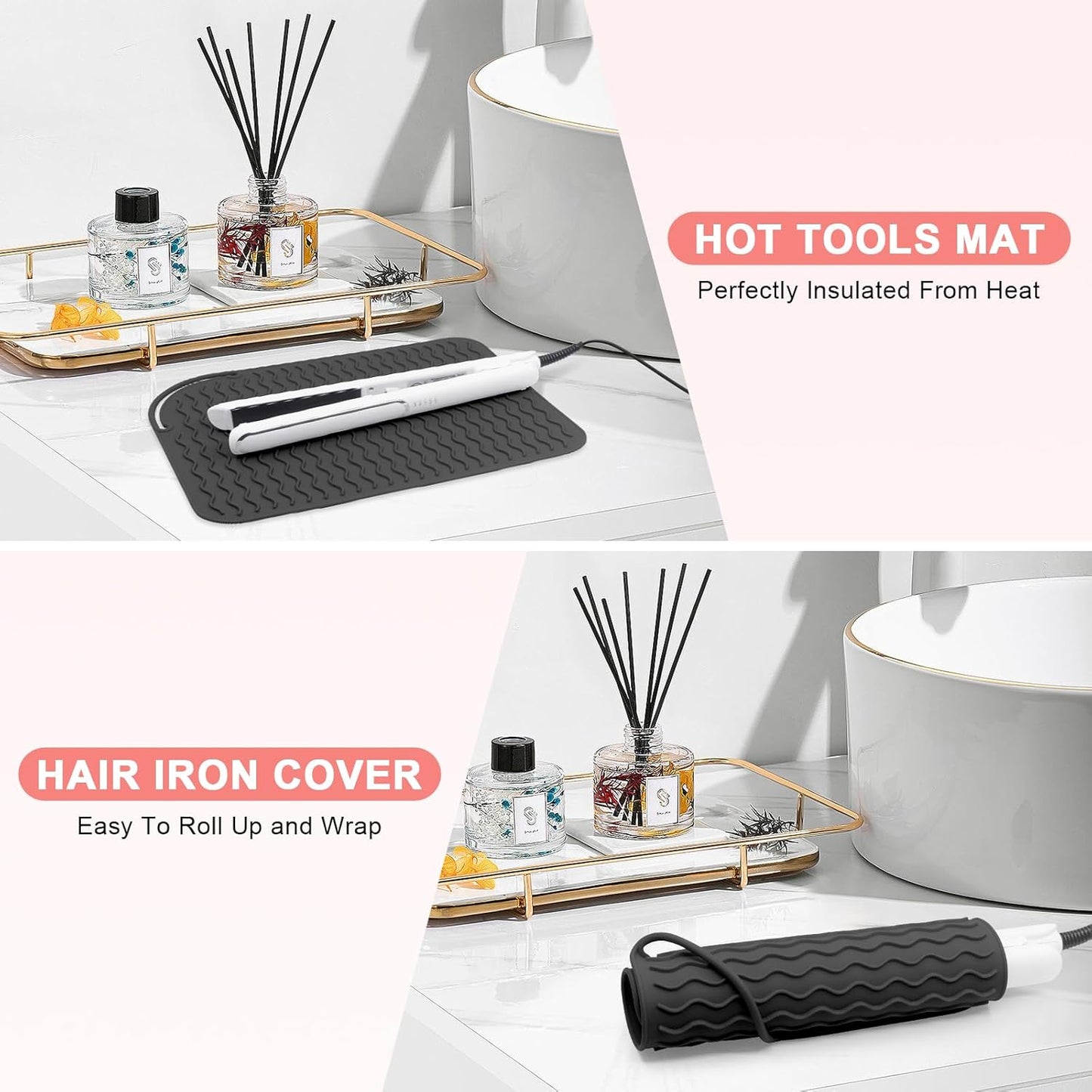 Plus Size Silicone Heat Resistant Mat, Portable Travel Hot Tools Pad Cover for Curling Iron, Flat Iron, Hair Straightener and Other Hair Styling Tools(12.0" x 9.0")