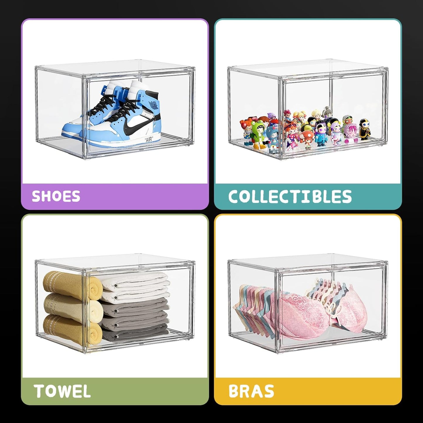 Hat Organizer Box, 2 Pack Hat Storage for Baseball Caps, Stackable Cap Hat Container Holder Rack with Magnetic Lids, Dustproof and Waterproof Acrylic Dispaly Case