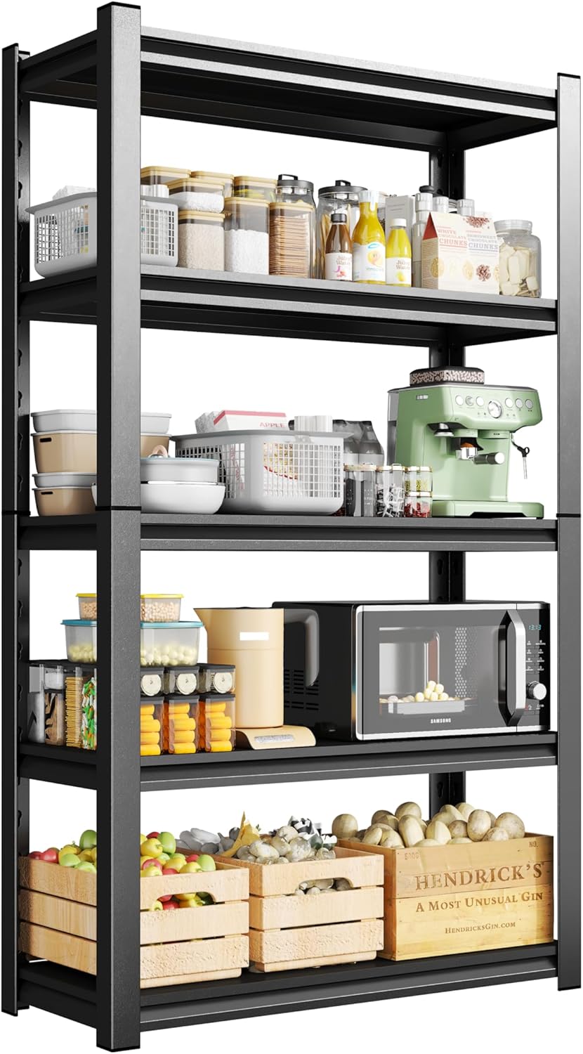 5-Tier Metal Storage Shelves,Adjustable Heavy Duty Shelving Units,Kitchen Shelves Organizer,2750 LBS,Standing Shelf for Pantry Garage Laundry Room (77" H*45.3" W*17.7" D)