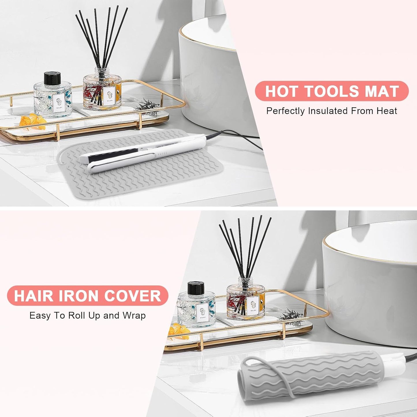 Plus Size Silicone Heat Resistant Mat, Portable Travel Hot Tools Pad Cover for Curling Iron, Flat Iron, Hair Straightener and Other Hair Styling Tools(12.0" x 9.0")