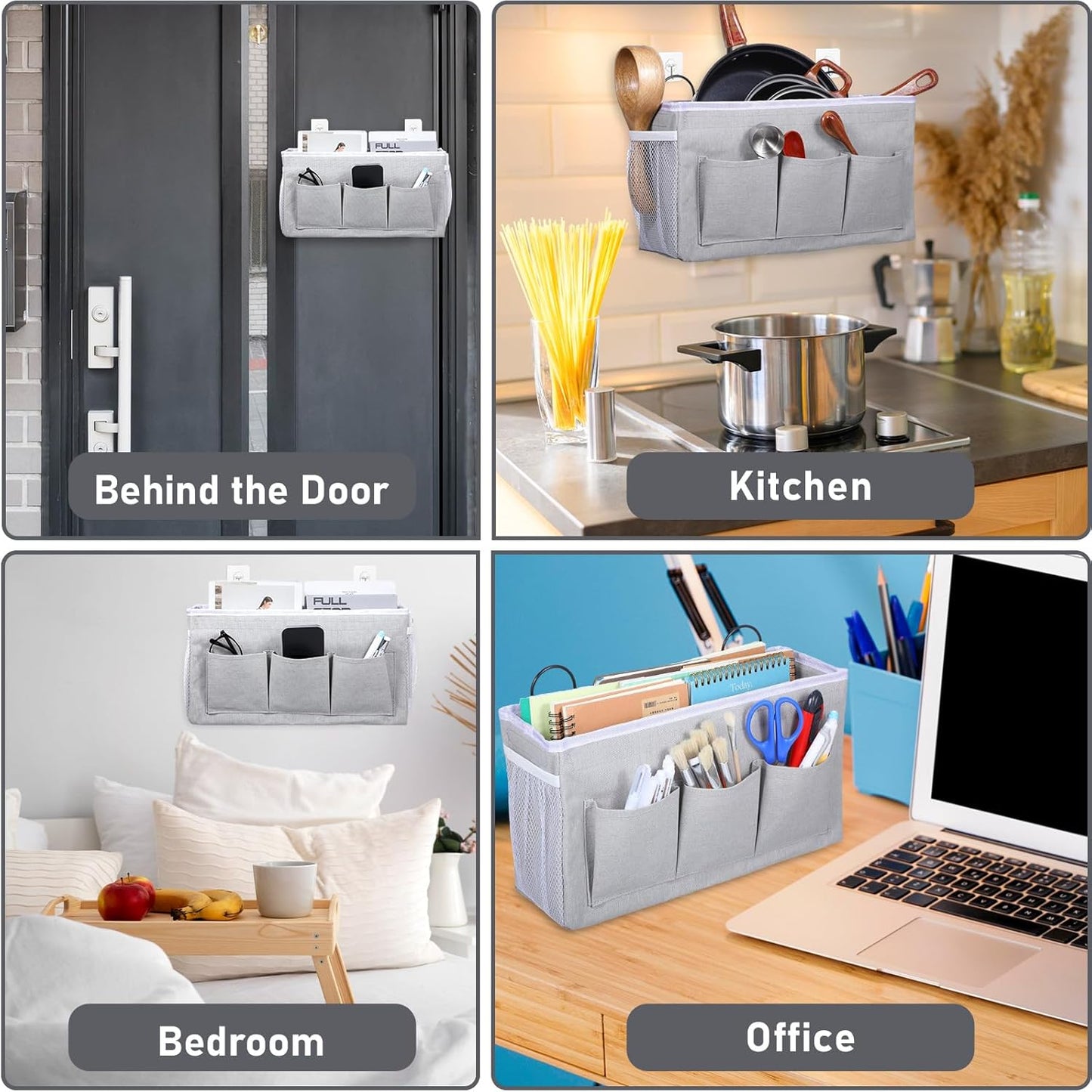 2pcs 3-Pockets Large Wall Hanging Organizer Bag, Linen Fabric Door Hanging Storage Baskets with Pockets, Waterproof Bin for Kitchen, Bedroom, Office, RV Camper