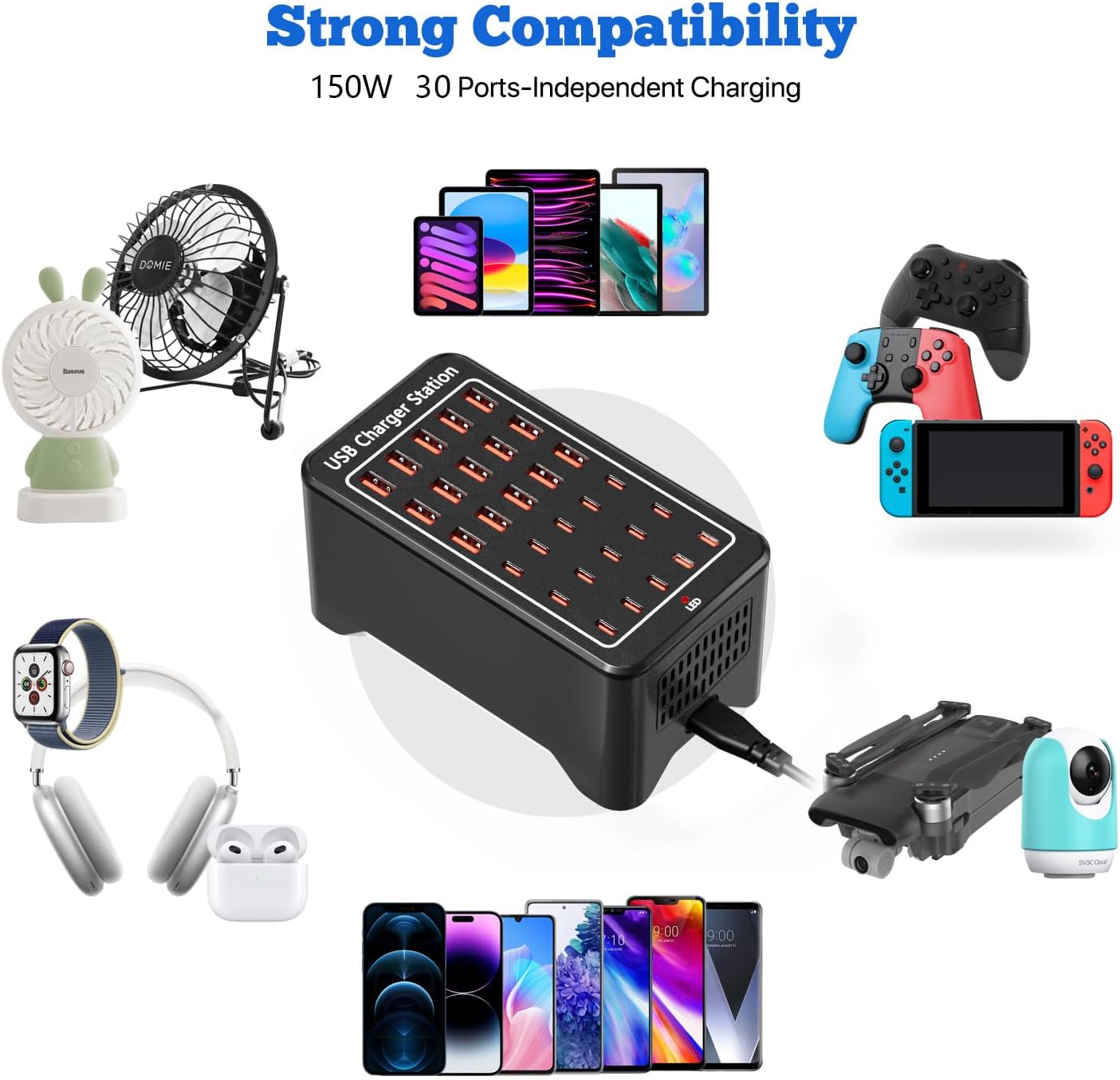 USB C Charging Station,150W 30 Ports USB C Charger【15USB-C + 15USB-A】,Multiple Devices Charger Compatible with Samsung/iPhone/iPad/Google Pixel/Tablets and Other USB Electronics