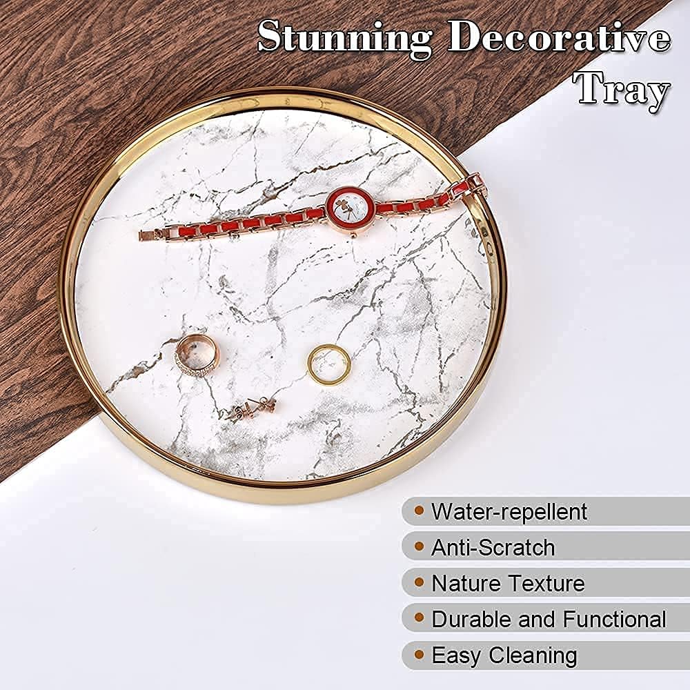 Round Marble Decorative Tray, Multi-Functional Storage Organizer for Vanity, Coffee Table, Jewelry, Perfumes and Home Decor, Luxury Accent Tray