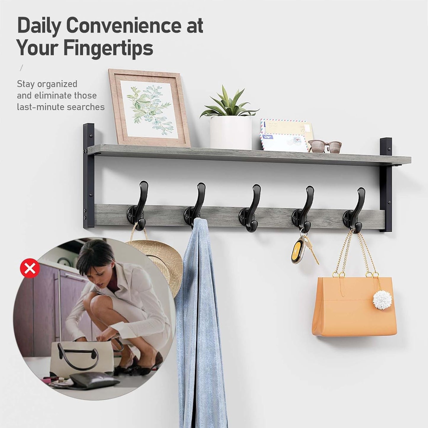 Tatub 29" Rustic Coat Rack Wall Mount with Shelf, Heavy Duty Wall Hooks with Shelf, Entryway Rustic Hat Rack Wall Coat Hangers for Living Room, Hallway, Kitchen