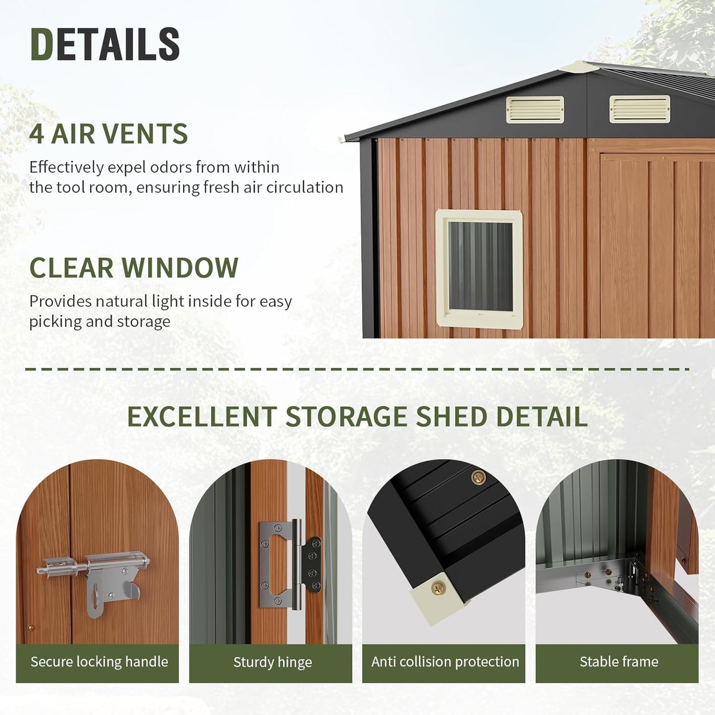 6x4 Ft Outdoor Metal Shed, Storage Garden Shed with Triple Lockable Doors & Vent, Multi-Used Shed for Backyard, Patio, Lawn and Tool & Bicycle Storage