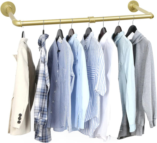 36 inch Gold Industrial Pipe Clothes Rack,Pipe Garment Rack Hanging Rod Bar for Closet Storage,Laundry Room Up to Max Load 135lbs