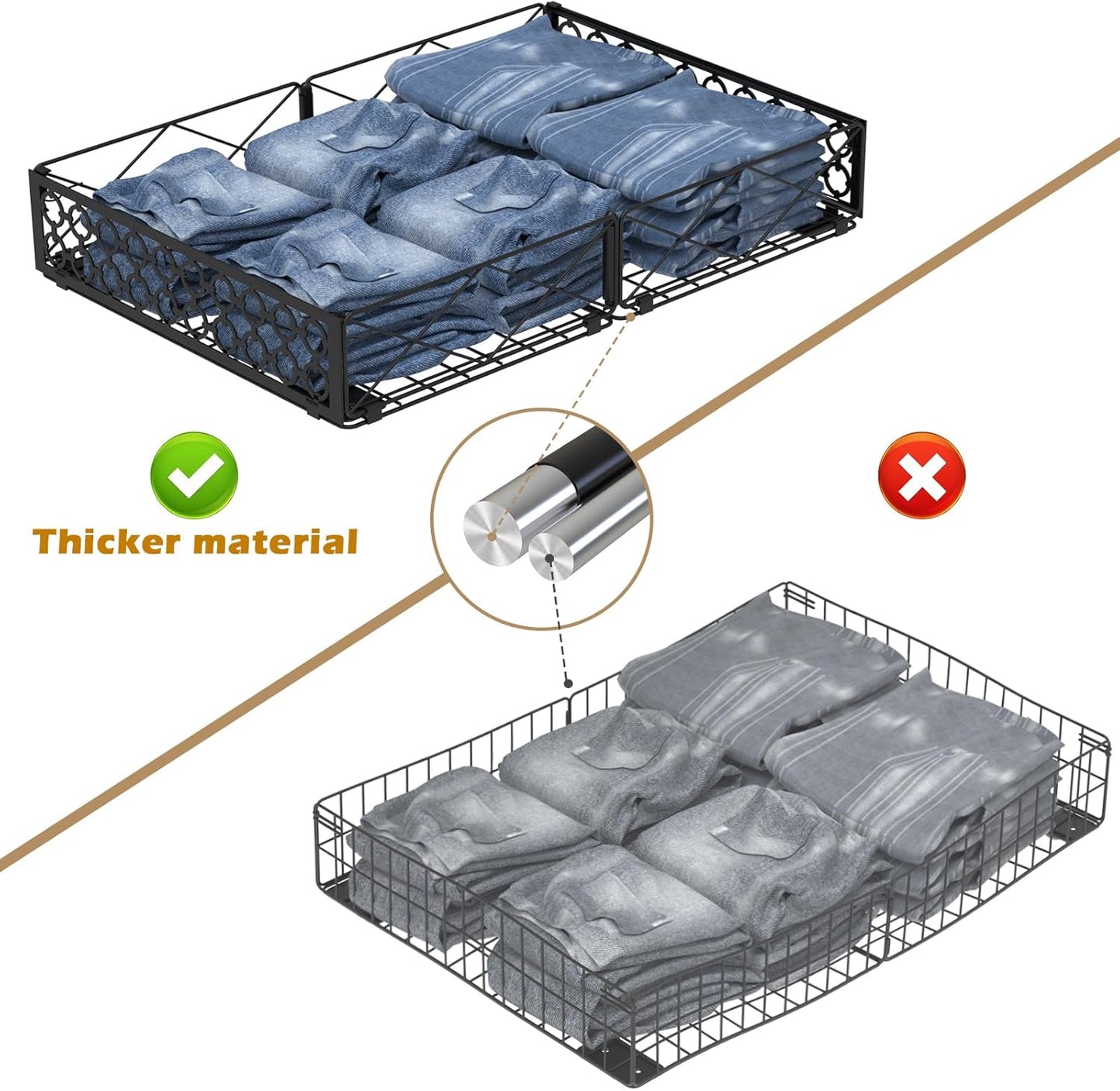 NADAMOO Under Bed Storage with Wheels, 1 Pack Rolling Under Bed Storage Containers, Foldable Metal Under the Bed Organizer Bins for Bedroom Clothes Shoes Blankets