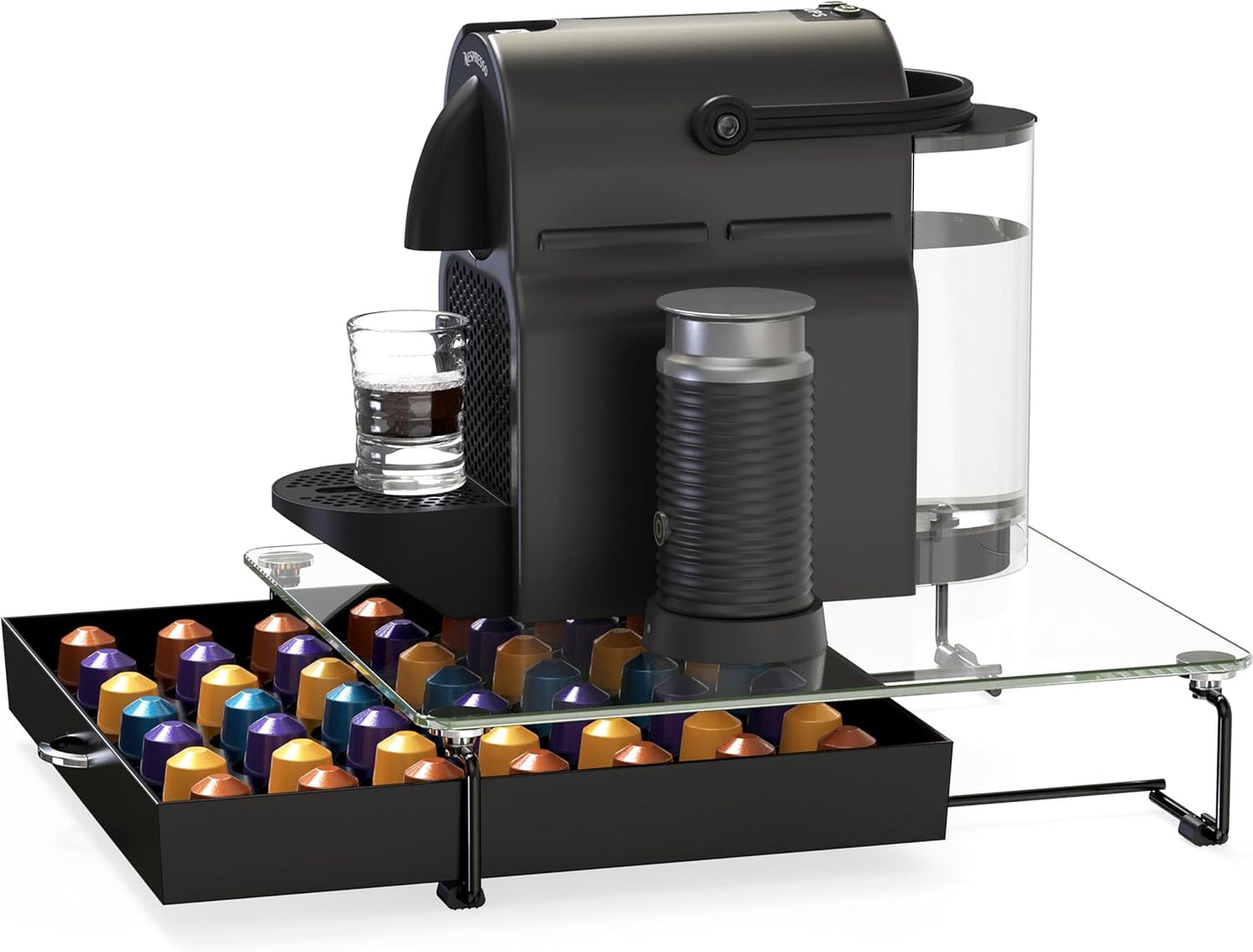 Deco Brothers Crystal Tempered Glass OriginalLine Pod Holder Drawer, 49 Capsule Organizer, Black