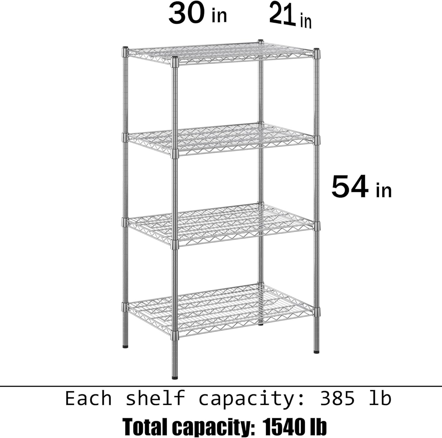 21" Deep x 30" Wide x 54" Height Wire Shelving Kit | 4-Tier | NSF Commercial Storage Rack Unit