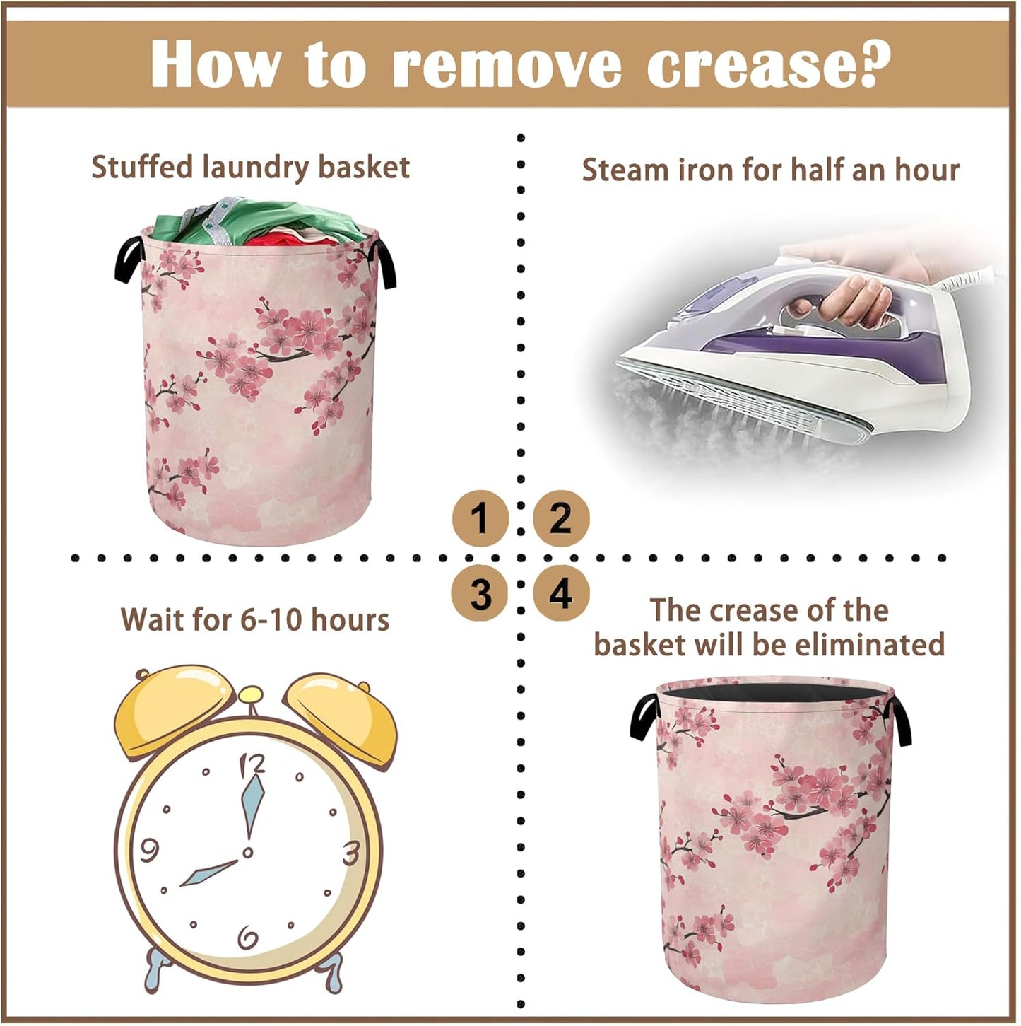 Laundry Hamper,Pink Flower Laundry Basket,Cherry Blossom Waterproof Oxford Cloth Storage Basket with Handle for Clothes Books Nursery Home Storage Sundries 16"x20"
