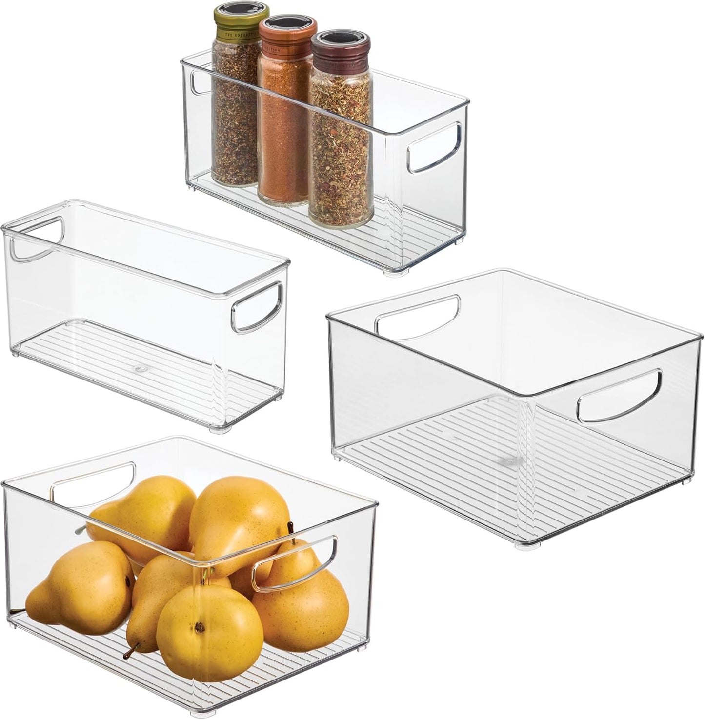 iDesign 4-Piece 50% Recycled Plastic Organizer Bin Set for Pantry and Cabinet Organization, Made in The USA – Two 10” x 8” x 5” and Two 10” x 4” x 5” Bins, Clear