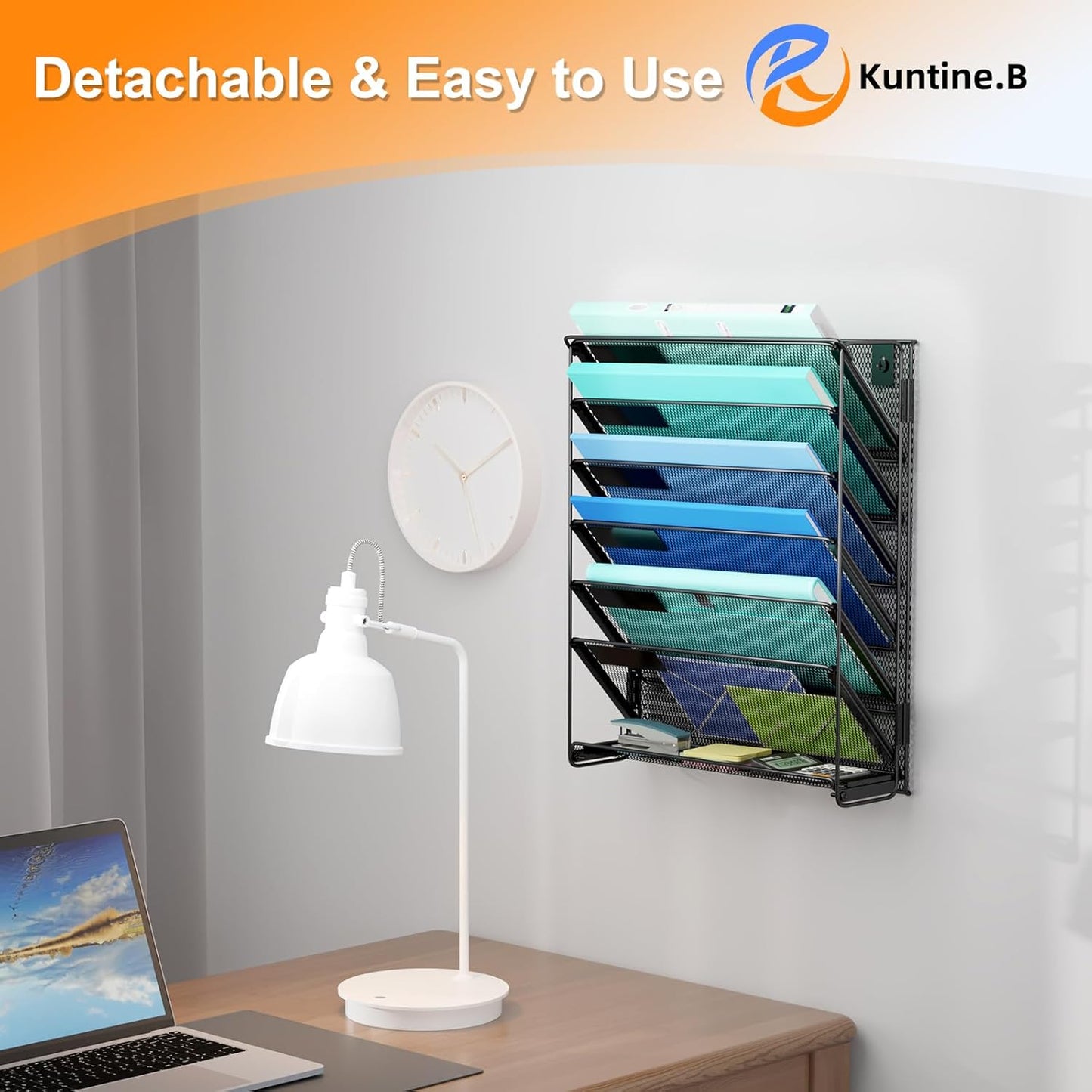 Kuntine.B Wall File Organizer (Black, 7 Tier)