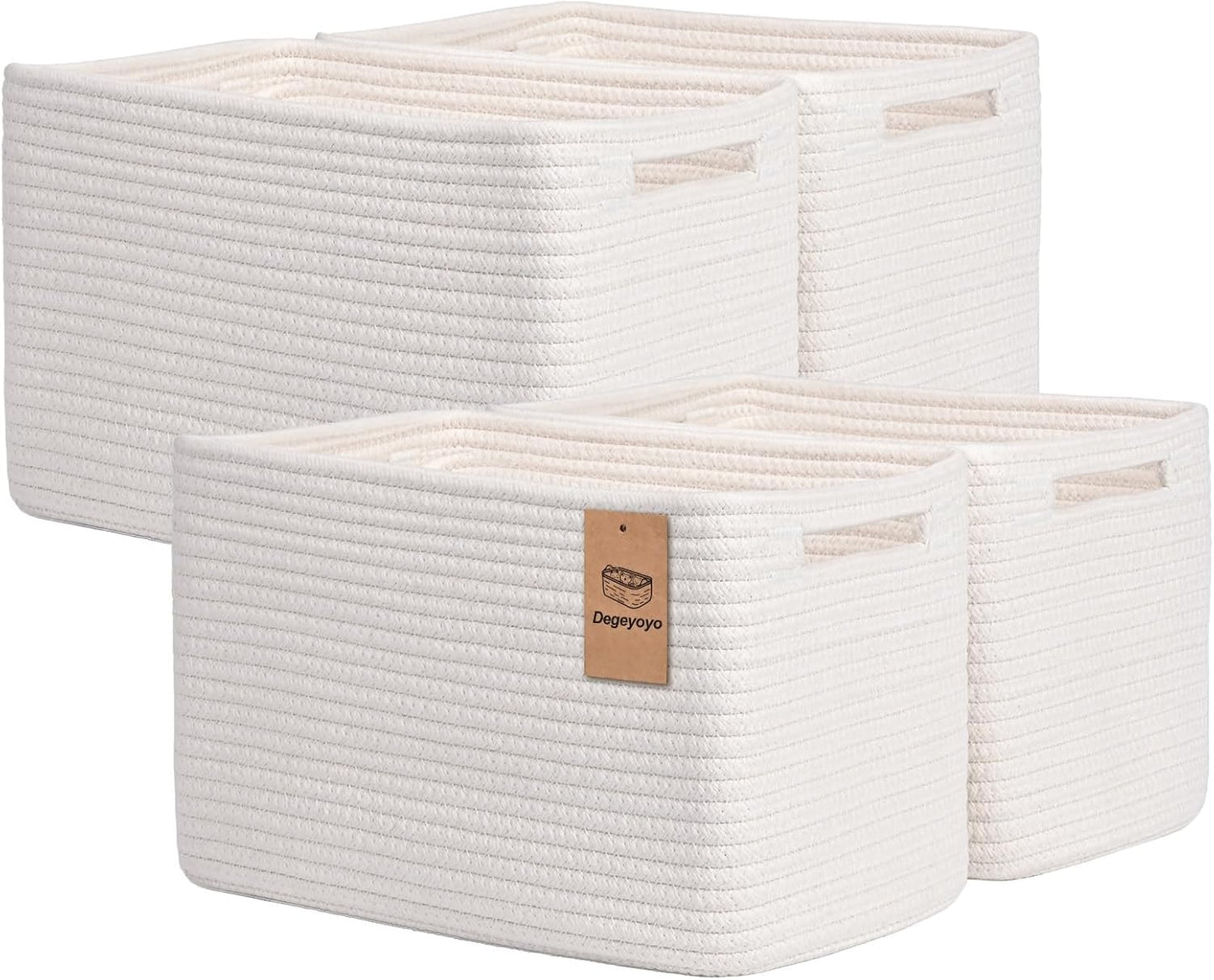 Storage Baskets for Organizing, 4 Pack Storage Baskets for Shelves, Woven Basket for Shelves, Closet Organization, Rectangle Organizer Basket Gifts Empty, 13"Lx8.7"Wx7.9"H Decorative Bins with Handles