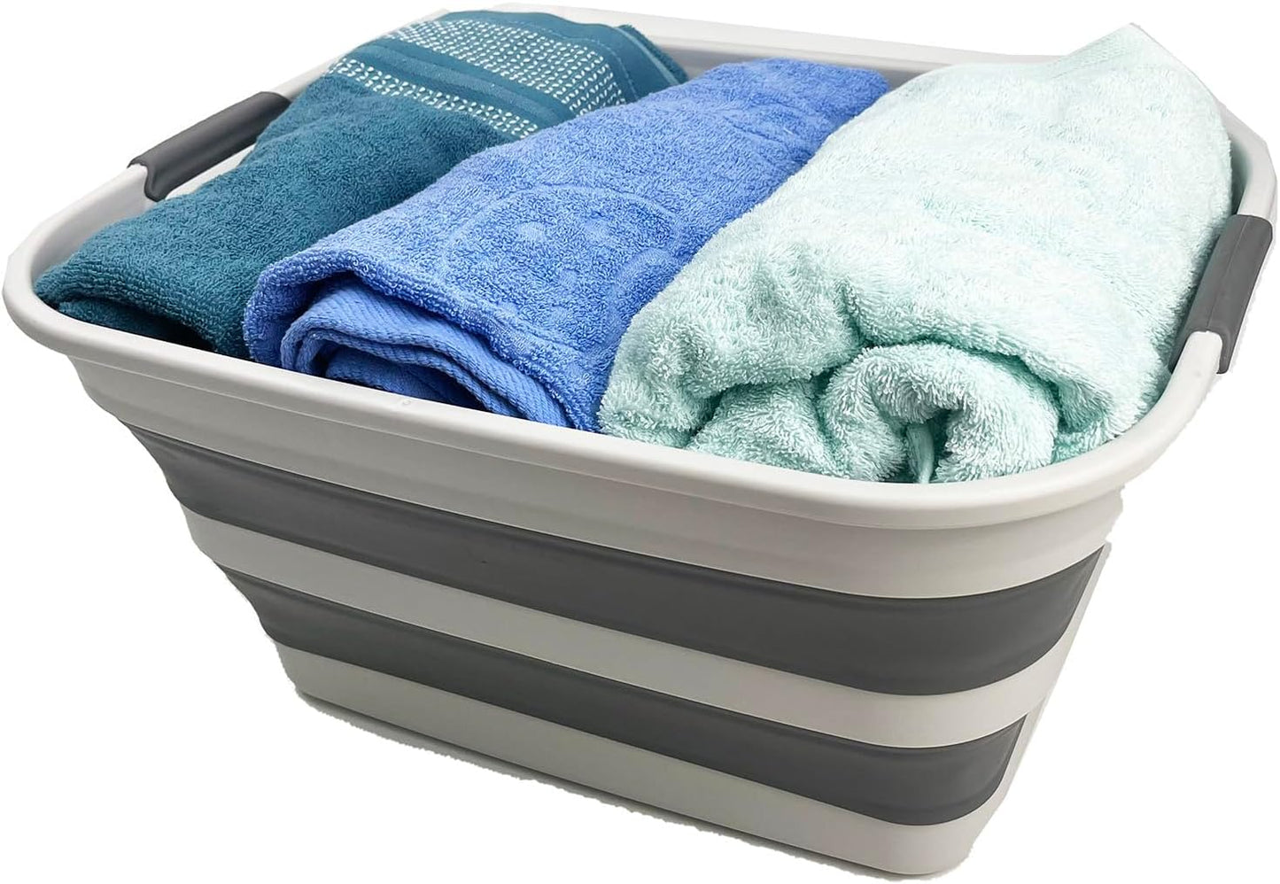 SAMMART Collapsible Plastic Laundry Basket - Foldable Pop Up Storage Container/Organizer - Portable Washing Tub - Space Saving Hamper/Basket (Grey/Steel Grey, 27L)