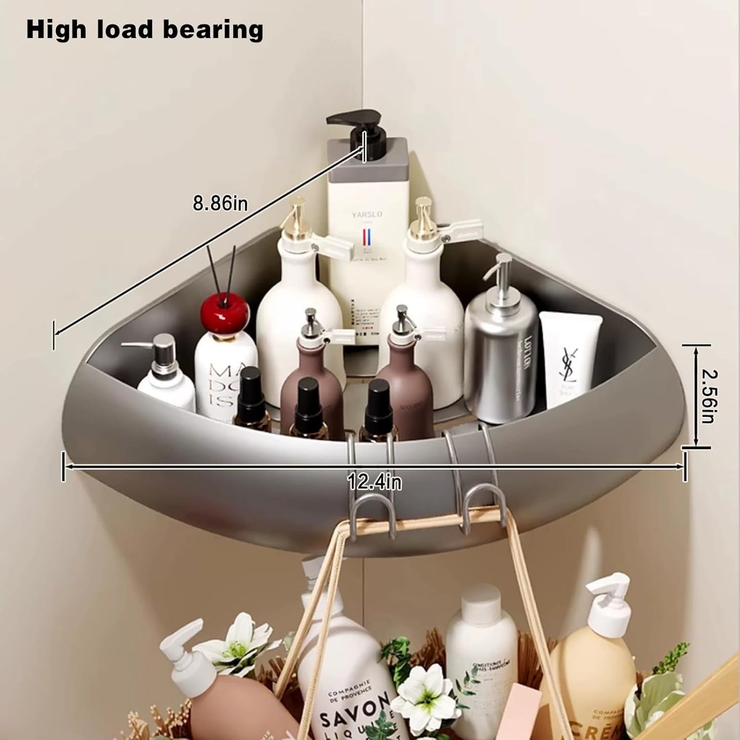 VOLPONE Corner Shower Caddy with Razor Holder Adhesive Shower Shelf Corner No Drilling (adhesive mounting, no suction cup) Bathroom Shower Organizer Storage Rack (2-Pack, Black)
