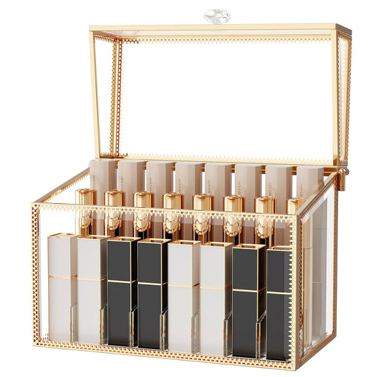 Lipstick Organizer Holder - 24 Spaces, Tempered Glass Lip Gloss and Perfume Organizer,Vanity Lipstick Holder and Organizer.
