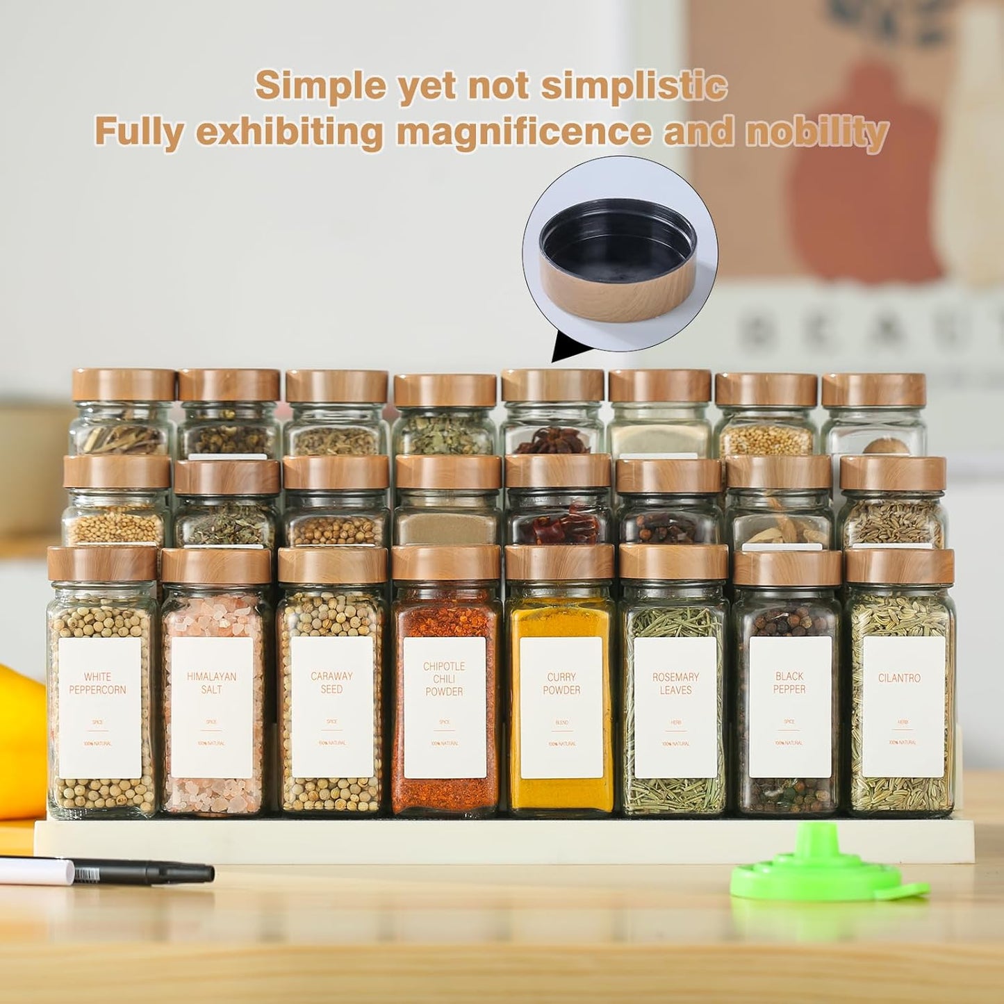 Spice Jars with Label，4oz Seasoning Containers, Glass Spice Bottles with Shaker Lids,Funnel, Chalk Pen (36)