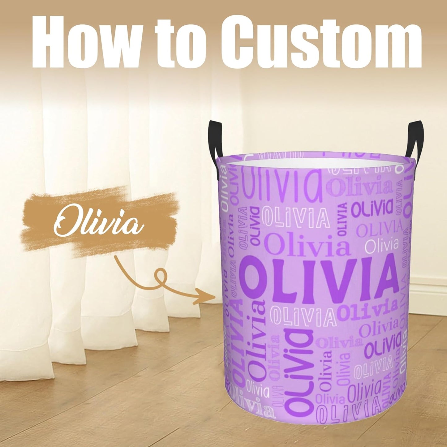 Custom Name Laundry Hamper, Personalized Laundry Basket with Name for Boys Girls Kids Men Women, Customized Name Dirty Clothes Basket Gifts for Clothes Toy Bathroom Bedroom Laundry Room Dorm