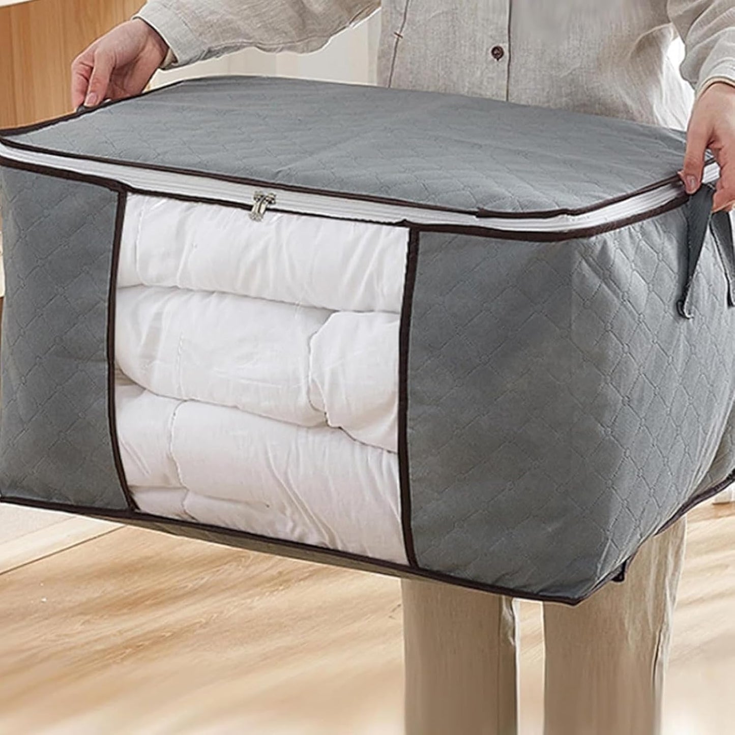 Comforter Storage Bags Boxes with Lid, Large Capacity Solution Organizer, Closet Organizers and Storage Containers Bins for Clothes, Duvets, Blankets, Pillow, Quilt, Bedding, Toys