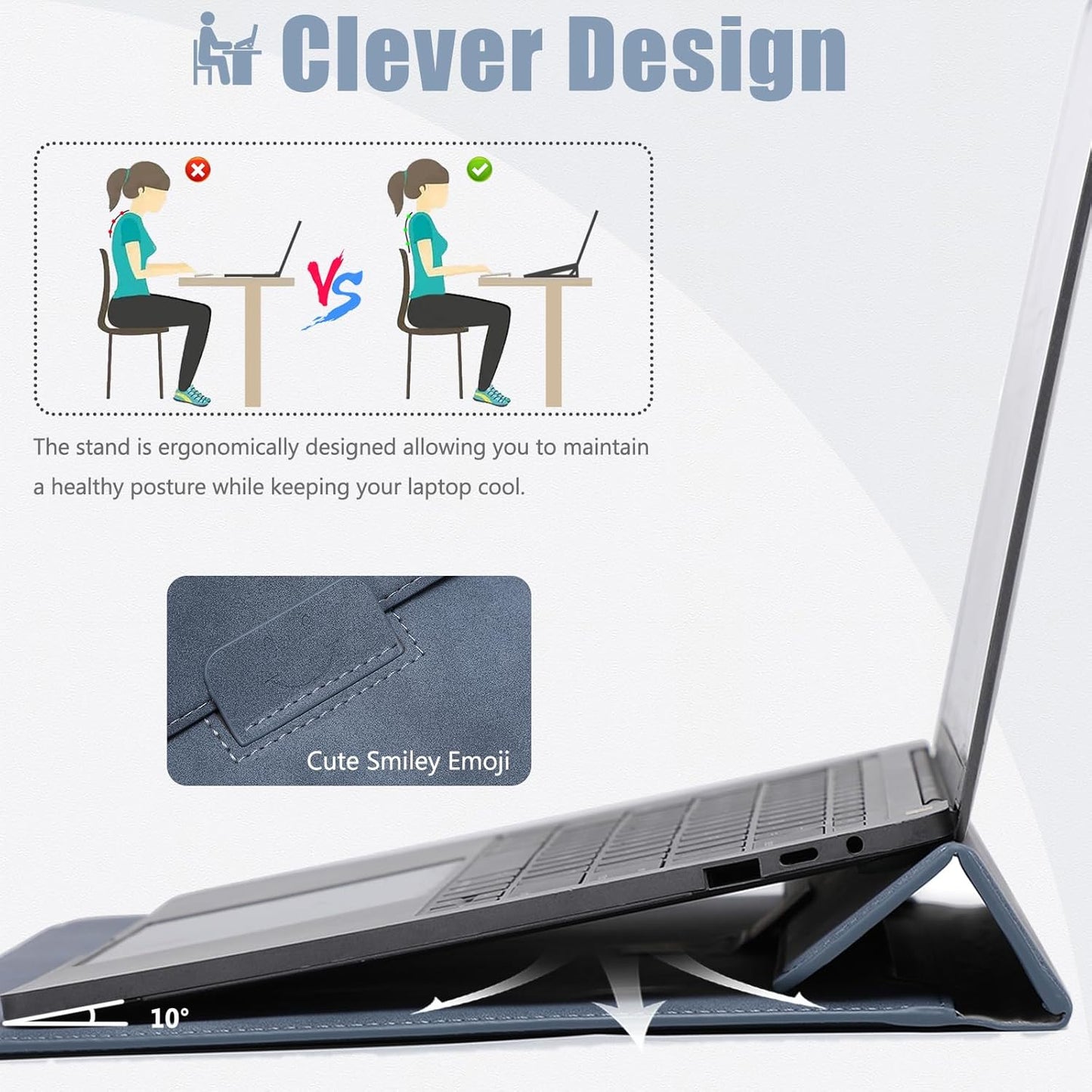 HYZUO 13 Inch Laptop Sleeve Case with Stand for 2025-2018 MacBook Air 13 M4 M3 M2 M1, 2025-2016 MacBook Pro 13 M2 M1, 13" iPad Pro/Air, Surface Pro 11/10/9, XPS 13, with Pouch, Haze Blue