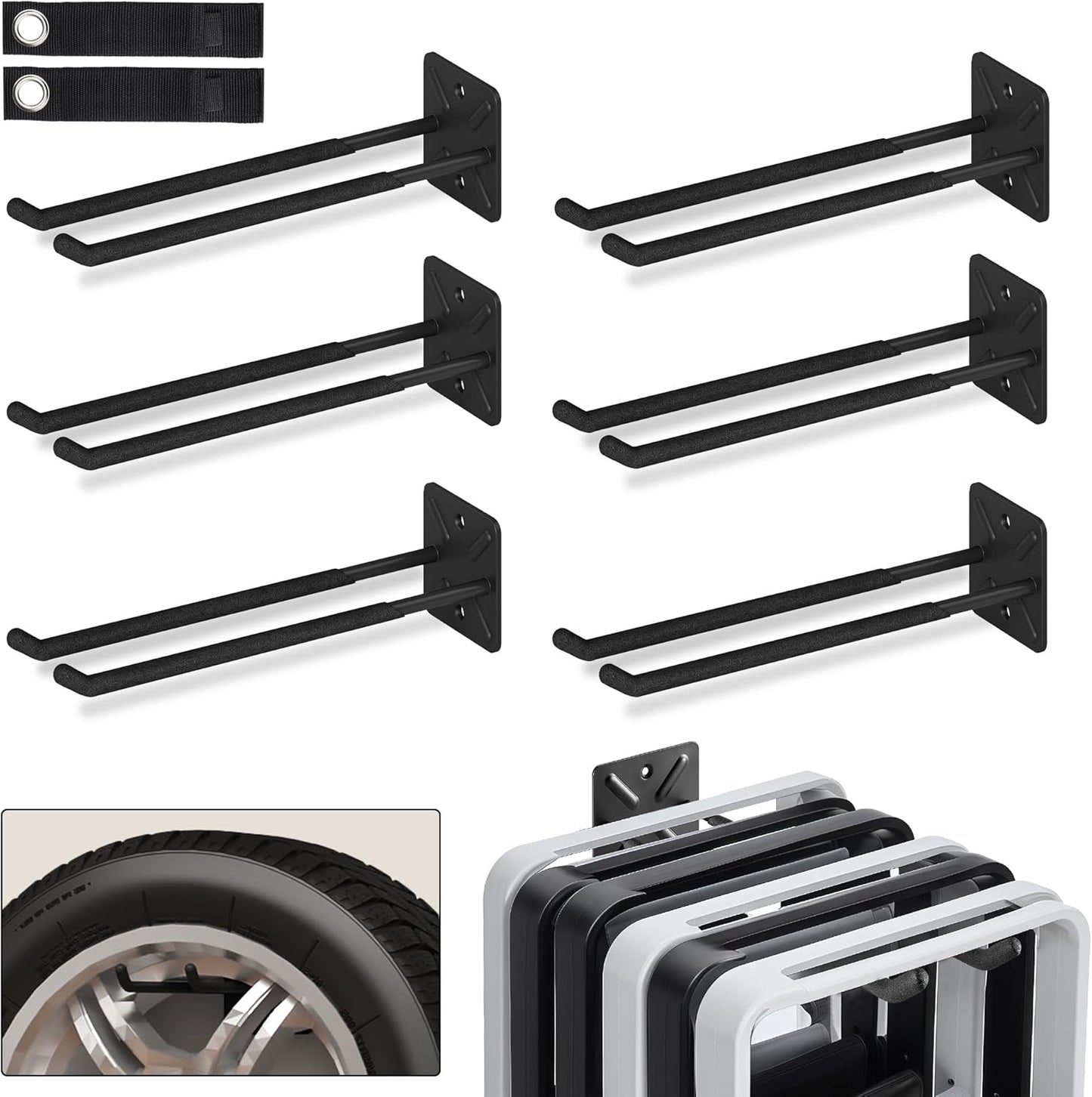 NACIAL 6 Pack Garage Storage System Hooks, Heavy Duty Wall Mount Tool Organizer, Chair Hanger Garage Storage Utility Hooks for Car Tires, Ladders, Chairs, Strollers, Power Tools, Garden Tools - 6 PACK