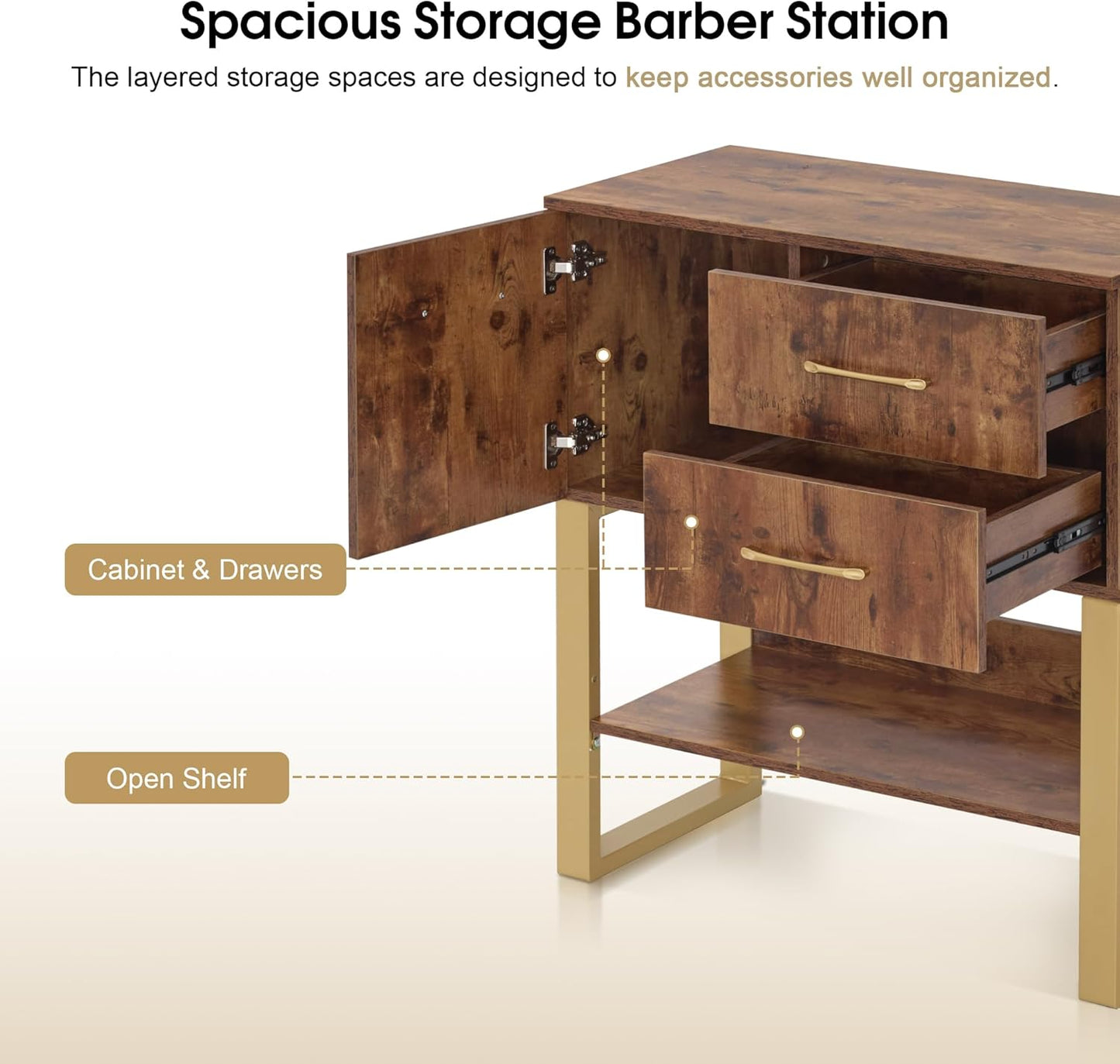 BarberPub Styling Barber Station, Wall Mount Storage Cabinet, Salon Equipment for Hair Stylist, Spa Beauty Makeup Organizer, Bathroom Dresser with Drawers & Shelf 3185 (Rustic Brown)