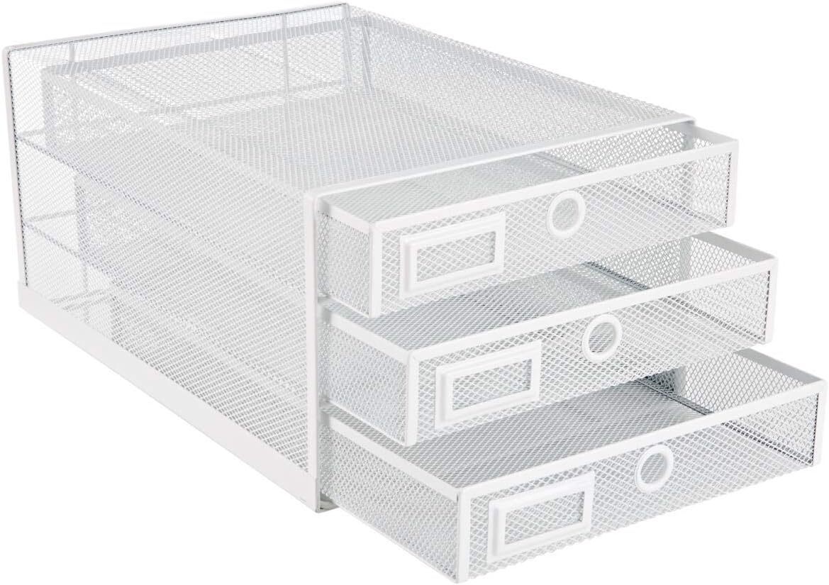 Annova Desk Organizer Wire Mesh 3 Tier Sliding Drawers Paper Sorter/Multifunctional/Premium Solid Construction for Letters, Documents, Mail, Files, Paper, Kids' Art Supplies (White)