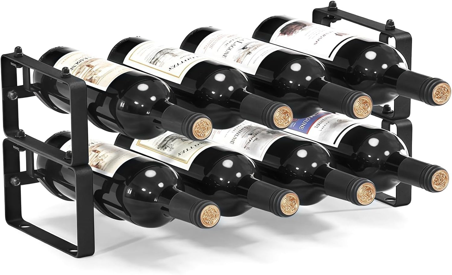 Stackable Wine Rack Countertop, Sturdy Wine Bottle Holder Freestanding for Cabinet, 2 Tier Small Tabletop Wine Holder Stand for Pantry Bar, Wire Wine Bottle Rack Metal Wine Storage Organizers