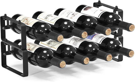Stackable Wine Rack Countertop, Sturdy Wine Bottle Holder Freestanding for Cabinet, 2 Tier Small Tabletop Wine Holder Stand for Pantry Bar, Wire Wine Bottle Rack Metal Wine Storage Organizers