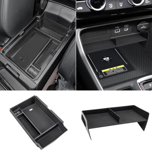 2PCS Center Console Organizer Tray and Armrest Storage Box Compatible with 2026 2025 2024 2023 Honda CRV Accessories Insert Secondary Storage Box with ABS Material