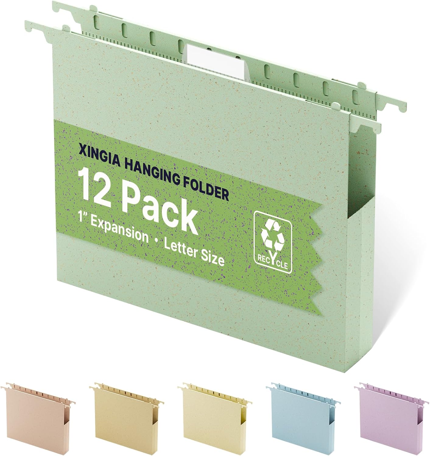 Wheat Straw Plastic Hanging File Folder Letter Size,Heavy Duty 1 Inch Expansion,12 Pack Extra Capacity Hang Folders for Filing Cabinet,Reinforced File Pockets Folder with Tabs(Morandi Green)