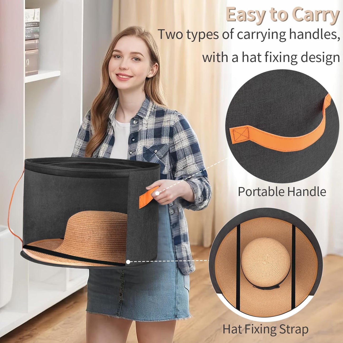 Oversized Clear Hat Storage Box for Women, Cowboy Hat Organizer for Closet, Wide Brims Hat Case with Carrying Handles, Hat Bag (Black)