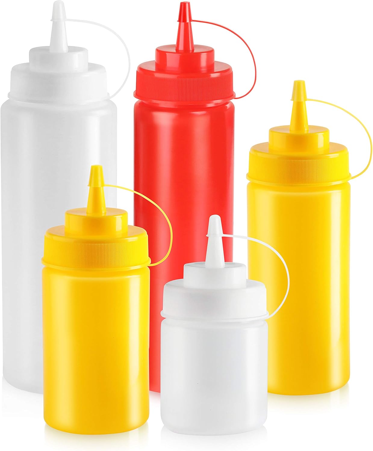 New Star Foodservice Squeeze Bottles, Plastic, Wide Mouth, 16 oz, Red, Pack of 6