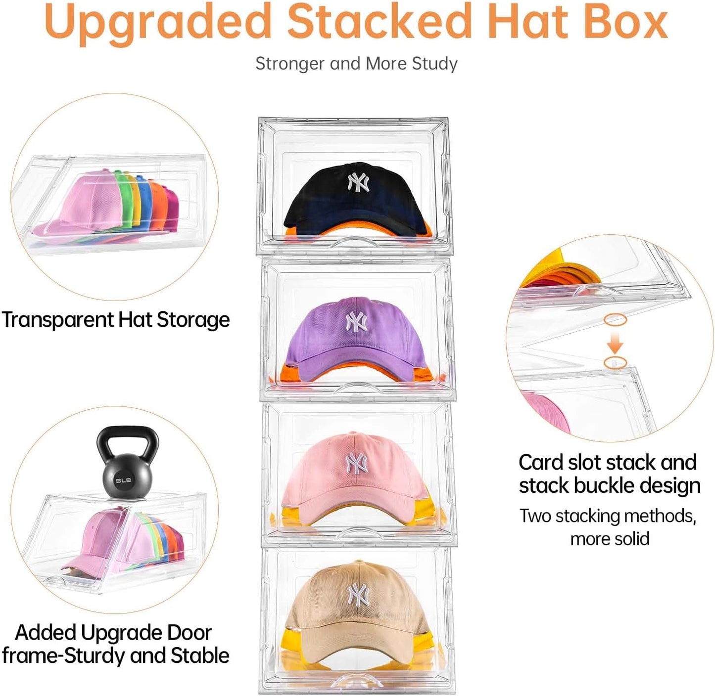 2 Pack Hat Organizer for Baseball Caps,Large Clear Cap Organizer with Drawer,Hats Holder Box for Closet with Sliding Tray,Stackable Hat Rack Display Case,Multi-use Hat Case for Caps,Each Holds 12 Hats