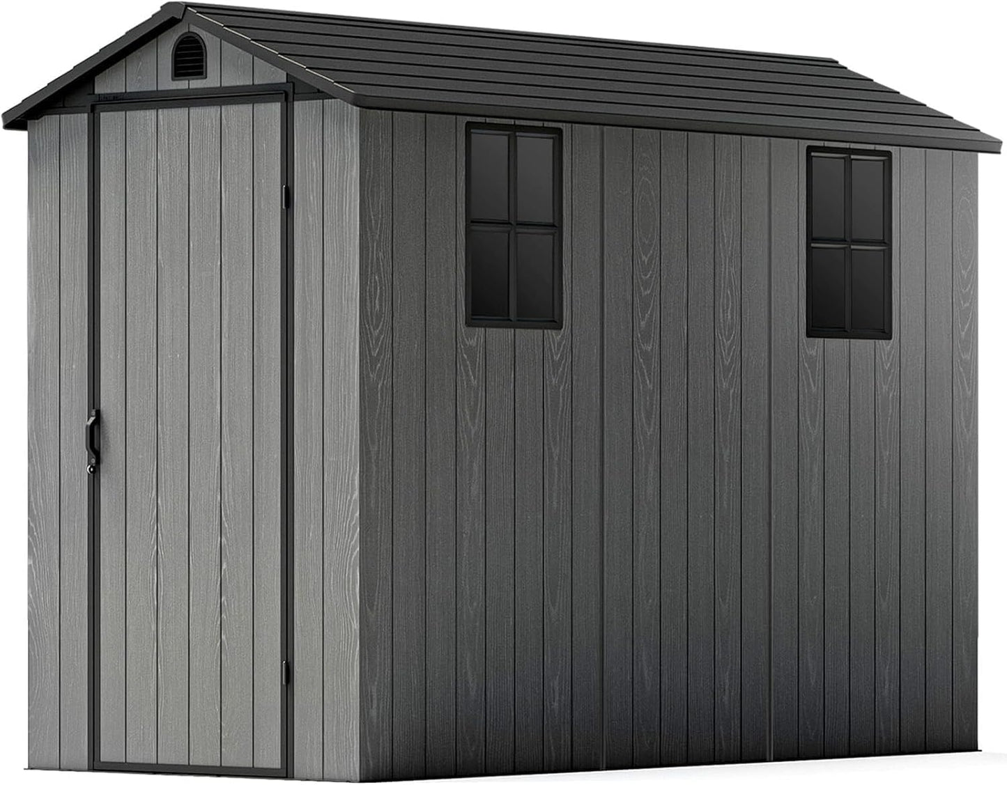 Patiowell 4x8 FT Outdoor Storage Shed with Floor & Windows, Lockable Resin Tool Shed for Garden, Backyard, Patio, and Lawn Equipment - Easy Assembly, All-Weather Protection, Gray (Fit-it Shed)