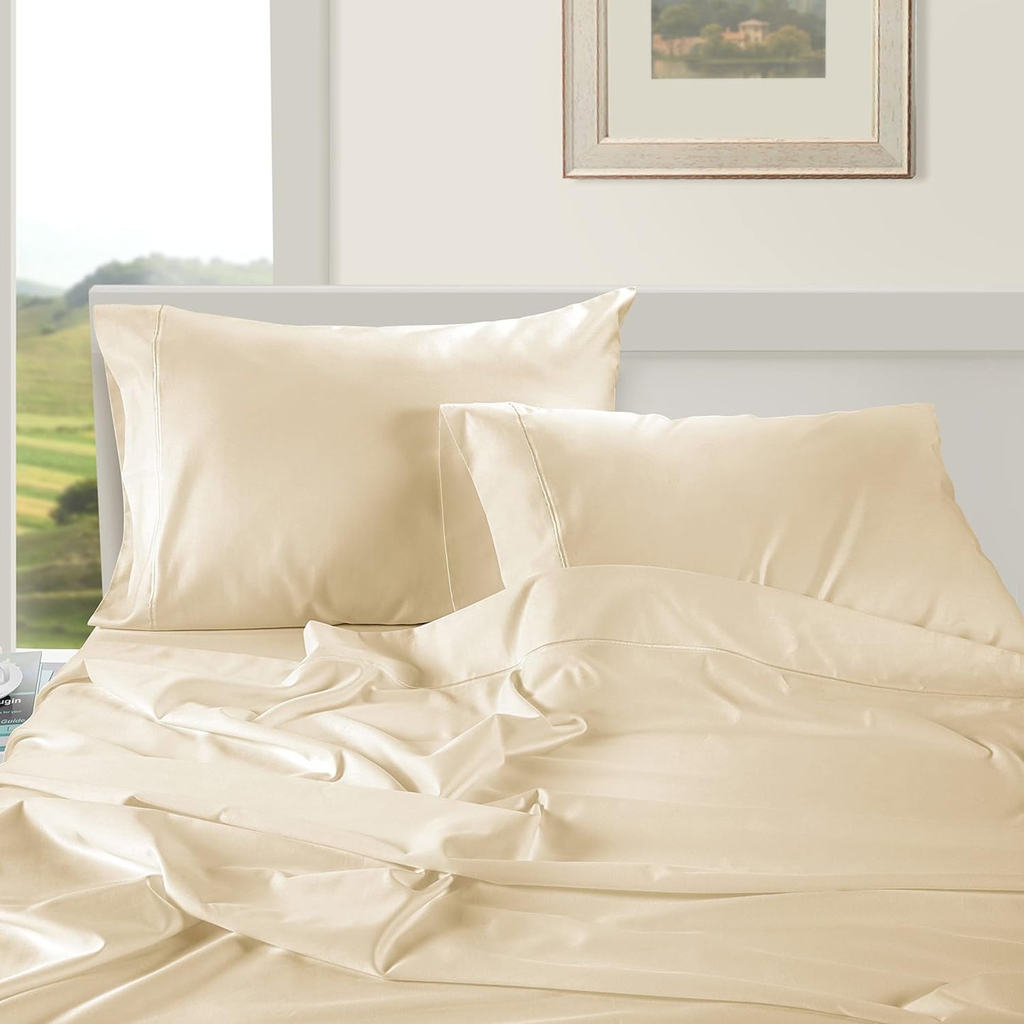 LANE LINEN Queen Ivory Pillow Cases Set of 2 100% Egyptian Cotton 1000 Thread Count Sateen Perfect for Home Hotels & Hospital Use Standard Size
