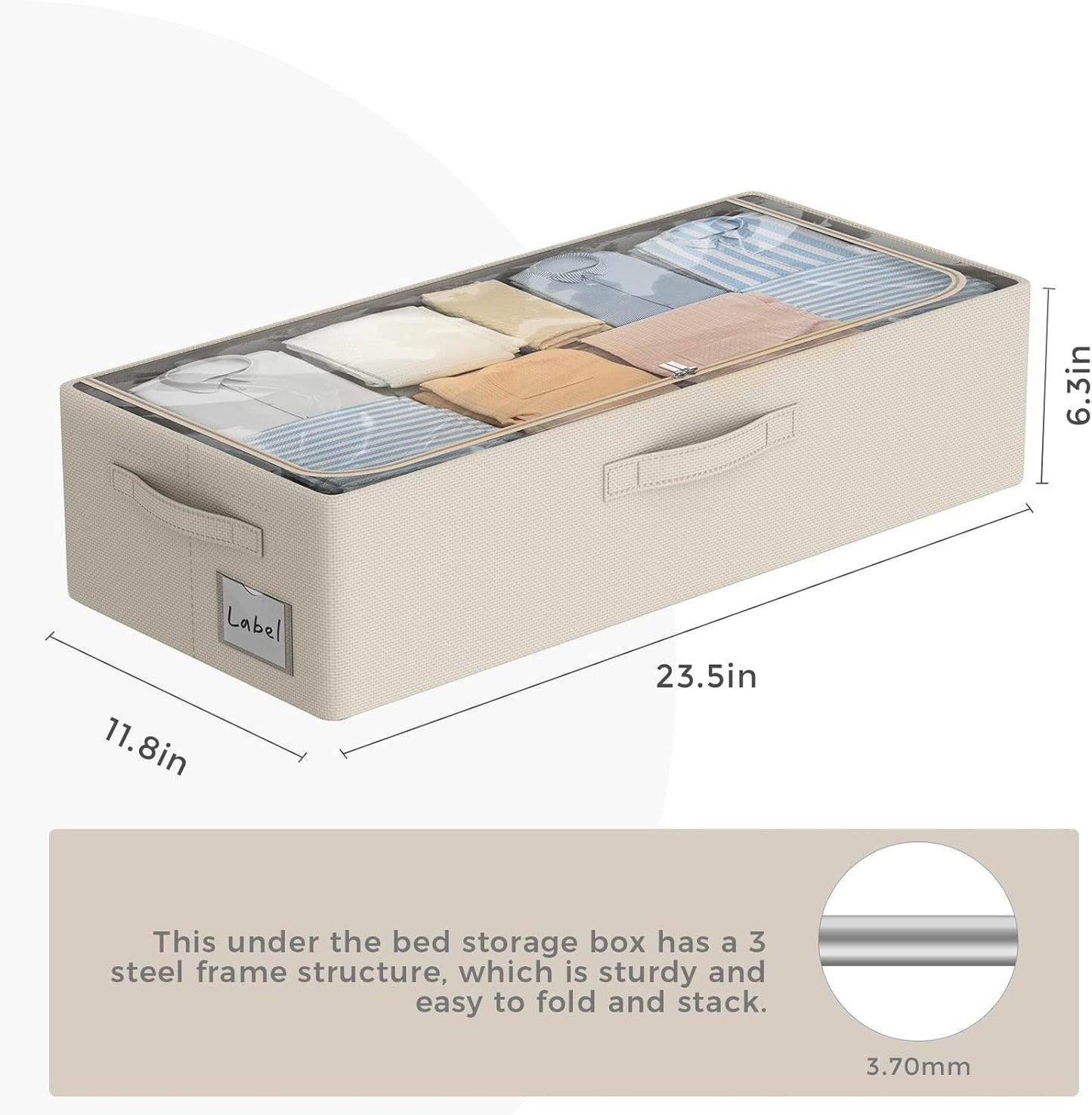 Under Bed Storage Bins Frame Storage Box Oxford Fabric Sturdy Underbed Container Foldable Stackable Large Capacity Clothes Organizer