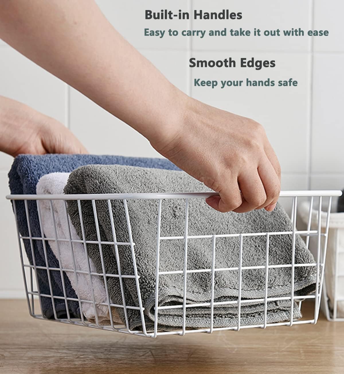 4 Pack White Wire Baskets for Organizing Office Wire Storage Basket White Metal Storage Baskets for Pantry Kitchen Bins Freezer
