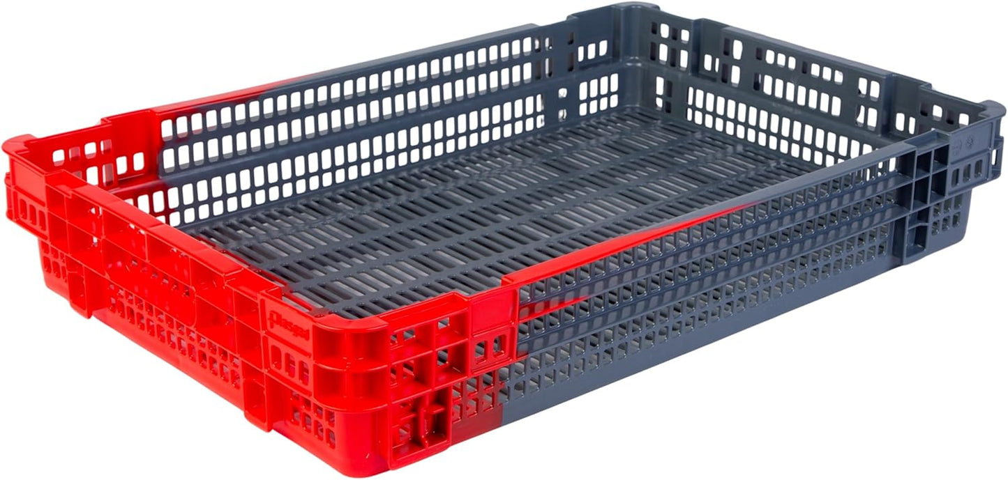 Hudson Exchange 23.5 x 15.75 x 4" (4.9 Gallon, 5 Pack) Agricultural Nest and Stack Vented Crate Handled Storage Container Tote, Red/Black