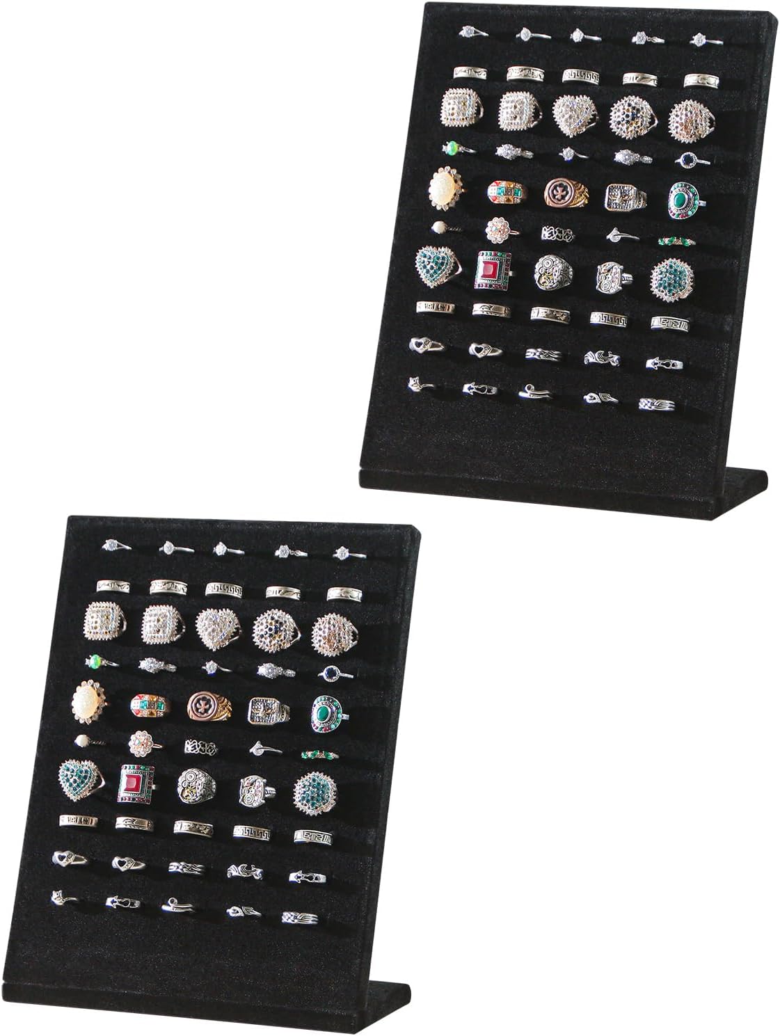 Ring Board Display Stand,Velvet Jewelry Earring Organizer Holder for Selling,Vendors Storage Tray for Multiple Rings (Black*2)