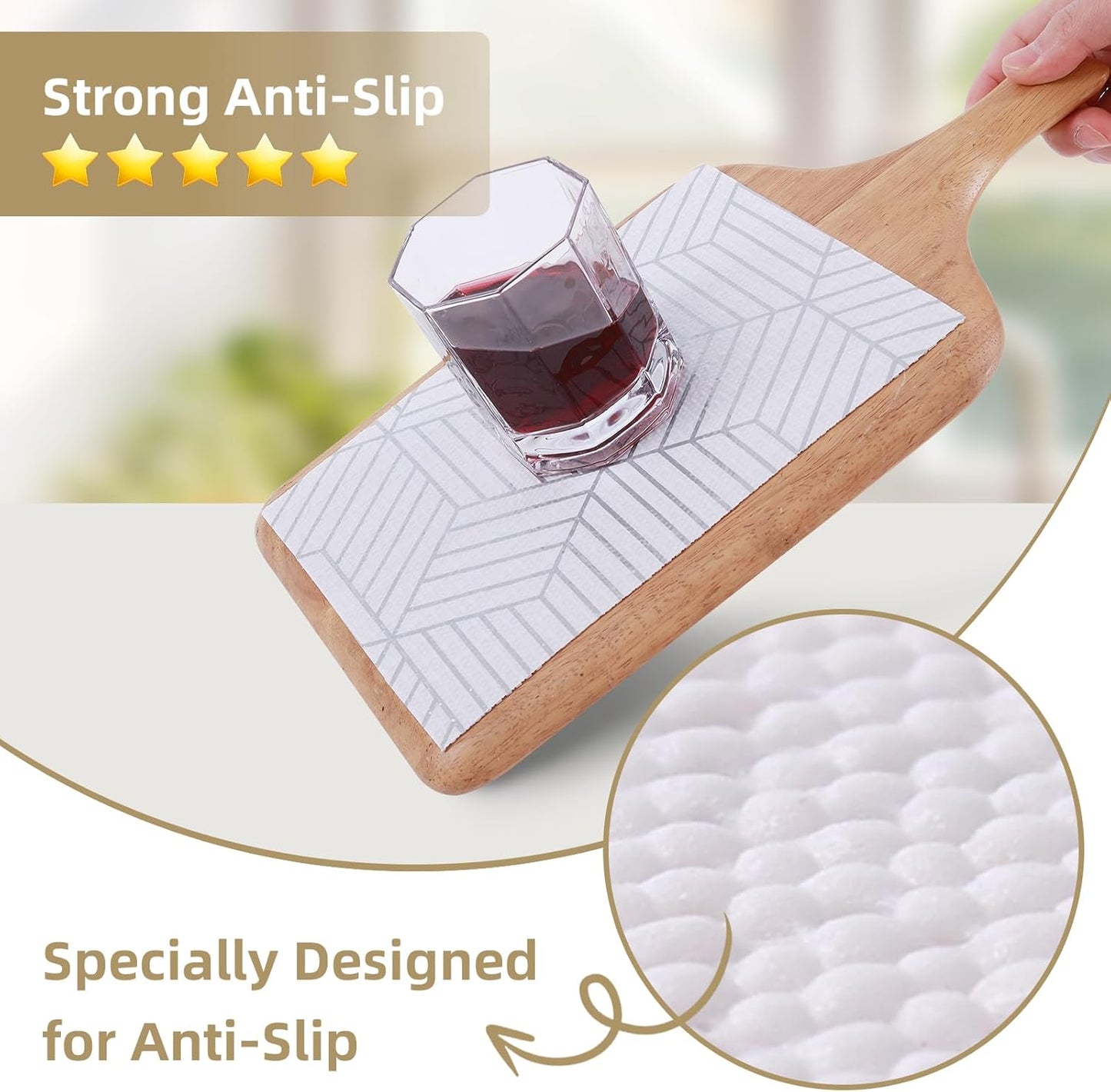 Shelf Liners for Kitchen Cabinets Non Adhesive Shelf Liner Paper Non-Slip Thickened Drawer Liner Easy to Clean for Tool Box Refrigerator with Knife and Tape Measure, Silver Geometric, 23.6 x 354.3 in