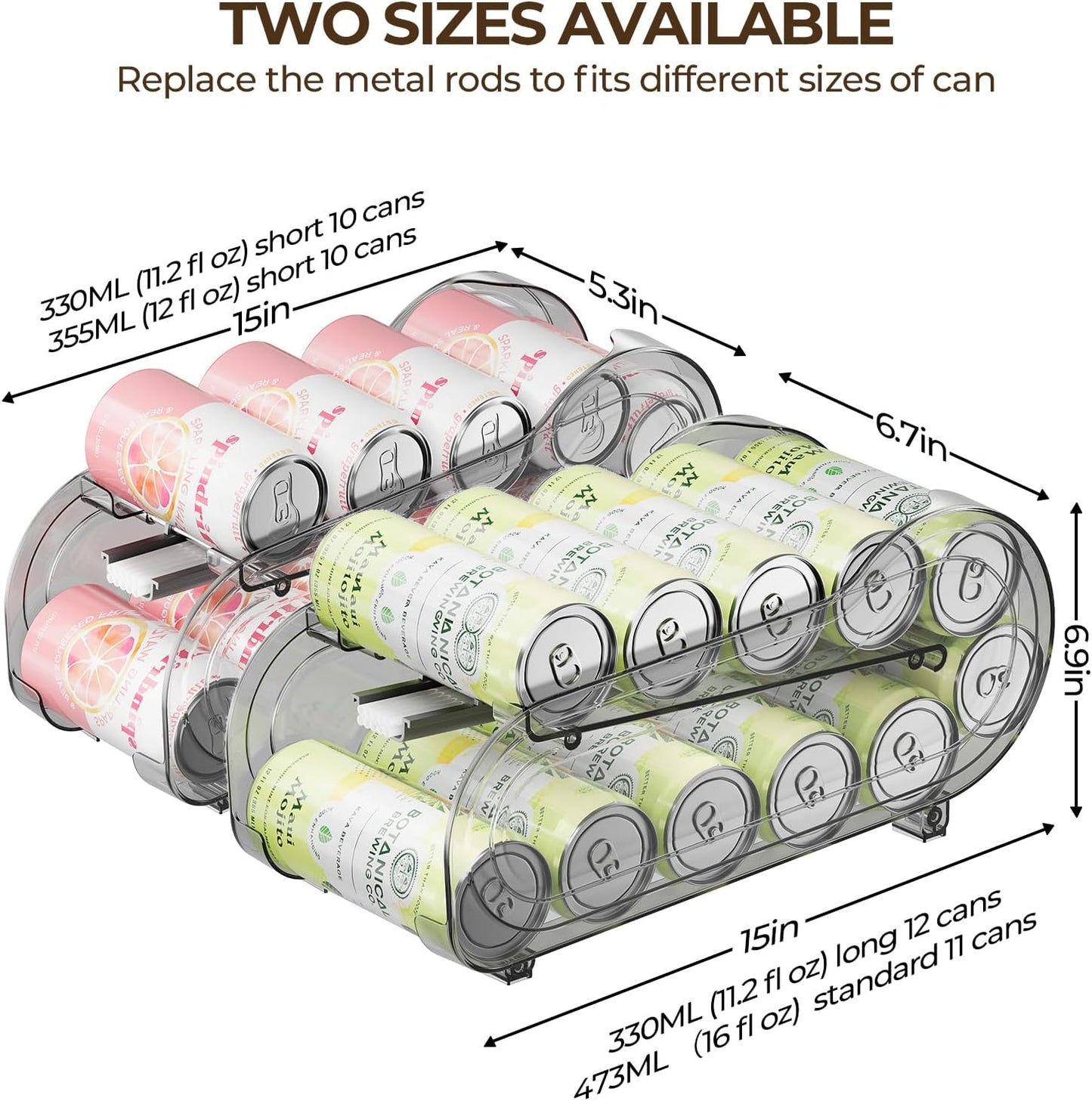 Drink Organizer for Fridge, Soda Can Organizer Dispenser for Refrigerator with Automatic Rolling,Organize Standard Size 11.15oz or 12oz Cans Drink,Save space for Fridge、Kitchen、countertop （4 pack）